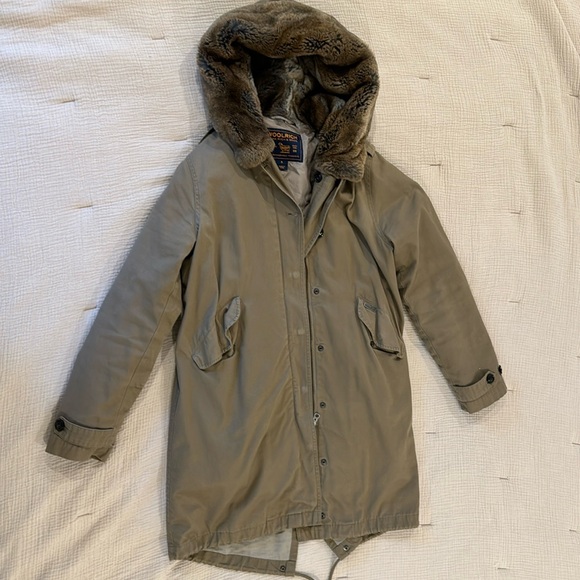 Woolrich Winter Coat with Rabbit Fur Trim (Small)